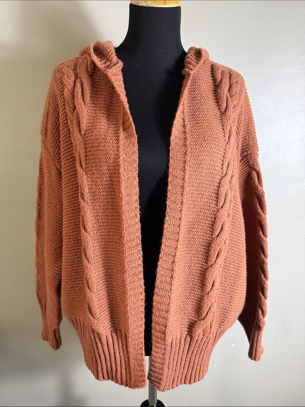 Vigoss Rust Orange Cable-Knit Hooded Women’s Sweater Cardigan Sz XL NWT